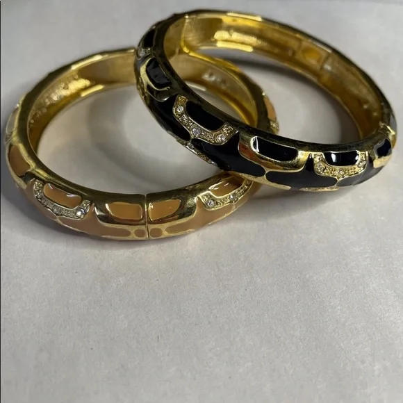 Vintage Enamel Bracelets With Rhinestones. - Picture 2 of 3